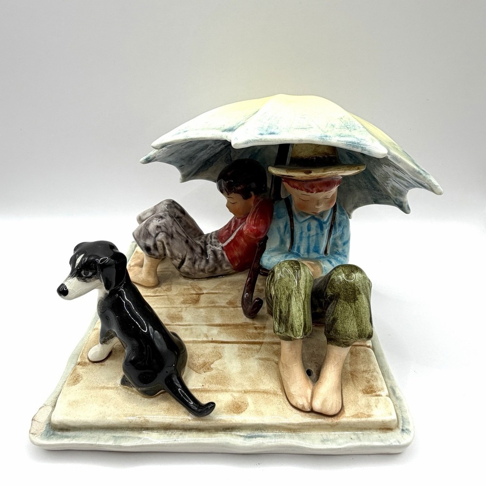 Vintage 62 Norman Rockwell "Two Boys Fishing" Ceramic Figurine Goebel Collection